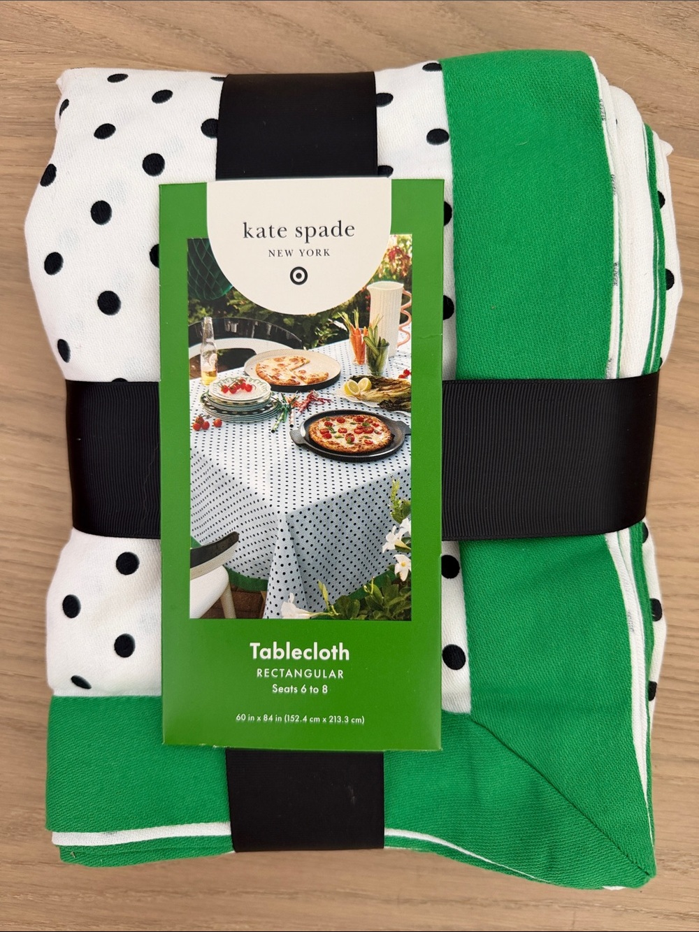Target x kate spade Green, White & Black Polka Dot Tablecloth NWT